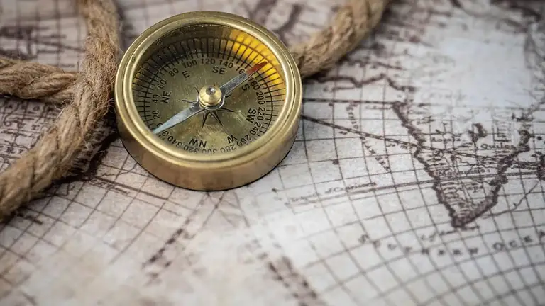 Compass lying on an old map