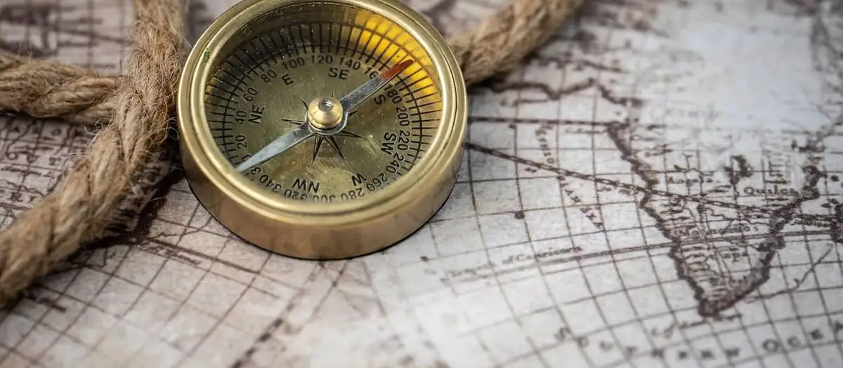 Compass lying on an old map